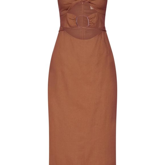 MESHKI Cut Out O Ring Linen Midi Dress - Brown - Picture 5 of 5